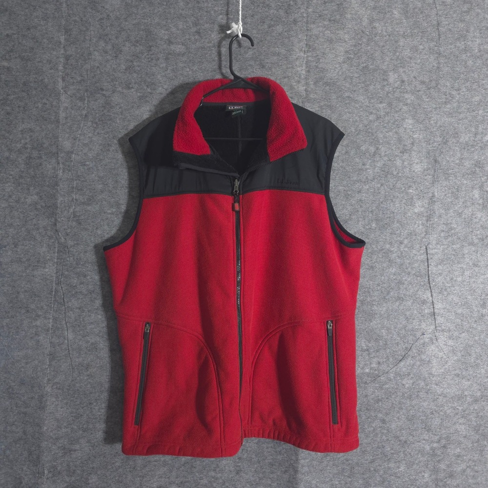 LL Bean Mens Vest XL Regular Red Black Polartec Wind Pro Fleece Outdoor Full Zip